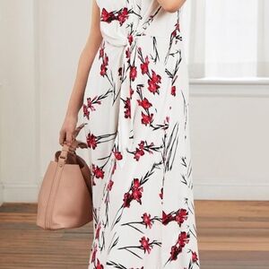 NWT ellos Women's Plus Size Tie-Front Maxi Dress - White/Red Floral Size 14